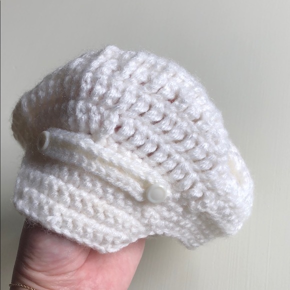 Vintage Cream Knit Baby Newsboy Hat - Picture 4 of 10